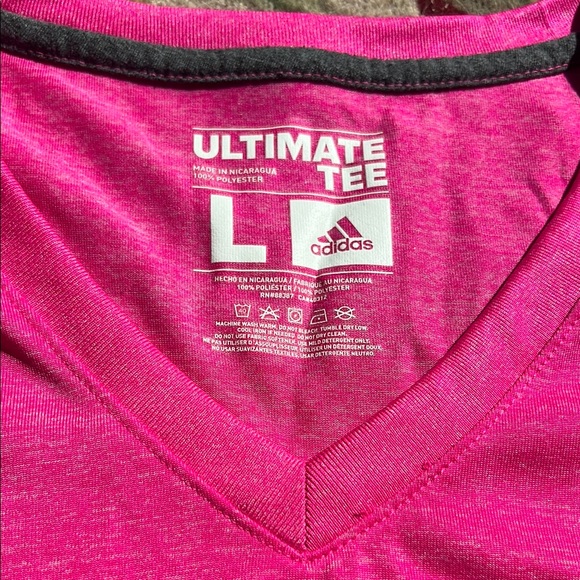 Adidas Vivid Pink V-Neck Tee - Picture 2 of 3
